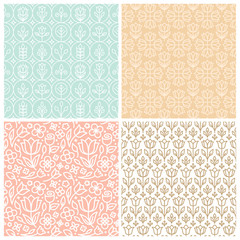 Vector set of seamless patterns in trendy linear style with flow