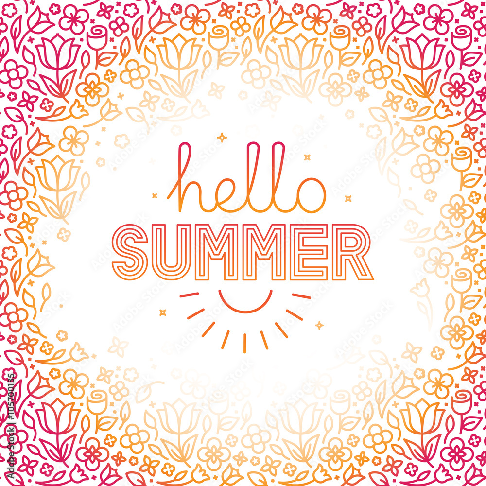 Poster vector summer background in trendy linear style