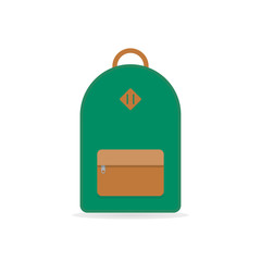 Street backpack. School backpack. Green backpack. Isolated backpack on white background. Backpack flat icon