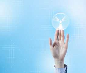 Man using icon of media interface 