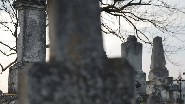 It is very old cemetery. There are many graves from 16 to 21 centuries. It was shot just before sunset therefore some lightflares are very real. Full HD video shot with Canon 6d 25fps and slider.