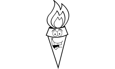 Black and white illustration of a flaming torch.