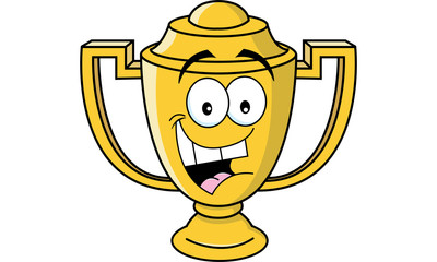 Cartoon illustration of a smiling trophy cup.
