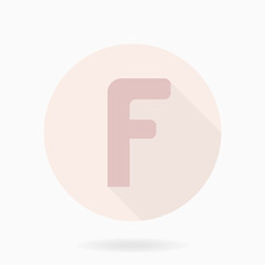 Fine pink letter F in the circle. Flat design and long shadow