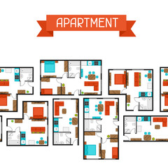 Seamless pattern with architectural projects of apartment and furniture