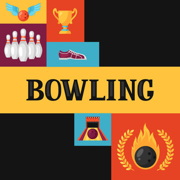 Background with bowling items. Image for advertising booklets, banners and flayers