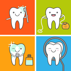 Teeth care and hygiene vector icons.