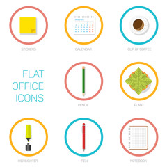 Set of office flat icons