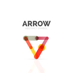 Linear arrow abstract logo, connected multicolored segments of lines in directional pointer figure