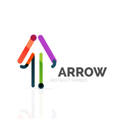 Linear arrow abstract logo, connected multicolored segments of lines in directional pointer figure