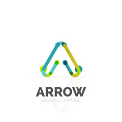 Linear arrow abstract logo, connected multicolored segments of lines in directional pointer figure