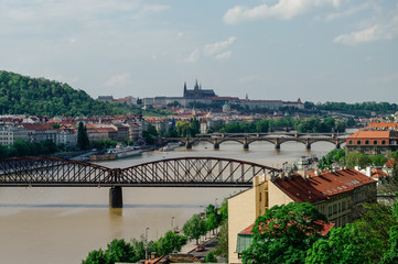 Naklejka premium River Vltava with bridges in Prague, Czech Republic