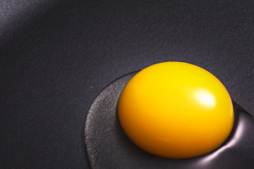 Egg yolk put in a nonstick skillet.