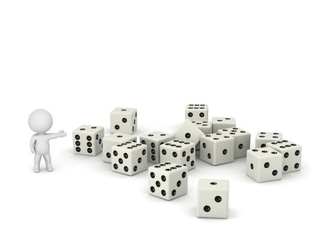 3D Character Showing Pile of Dice