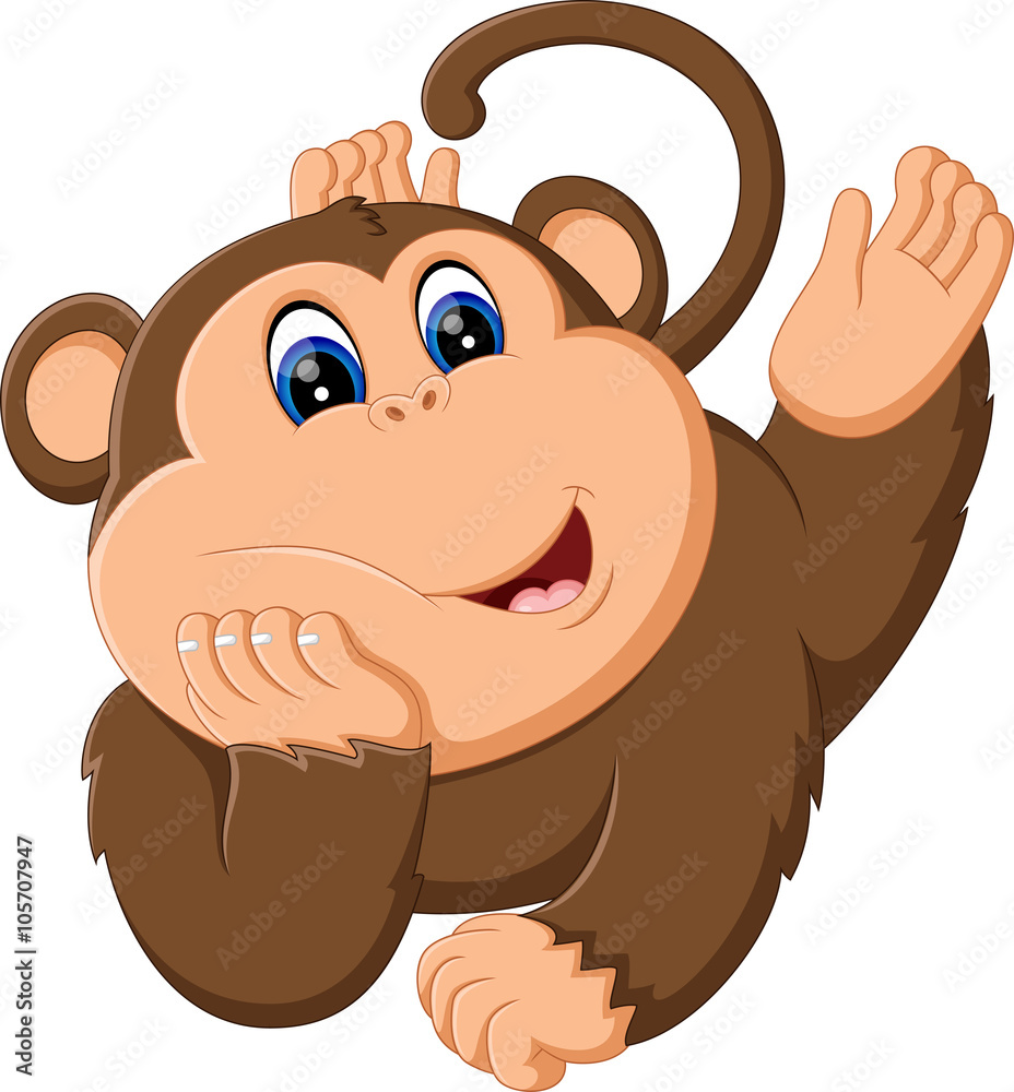 Poster illustration of cute cartoon monkey