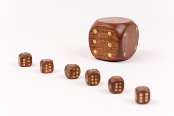 Composition of six dices over white background