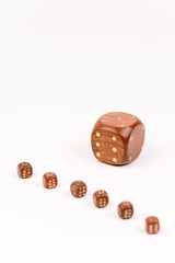Composition of six dices over white background
