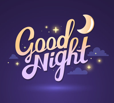 Vector illustration of wish good night on dark purple sky backgr
