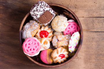 Bowl of colorful delicious assorted cookies