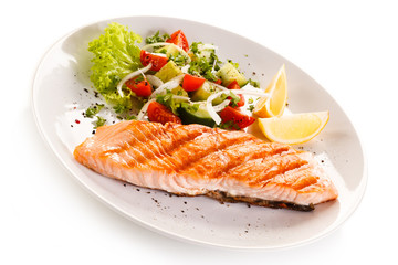 Grilled salmon steak and vegetables 