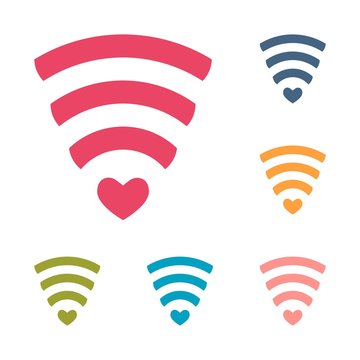 Set of wireless network symbol with hearts for your design. Original abstract wi-fi icon. Internet theme. Vector.