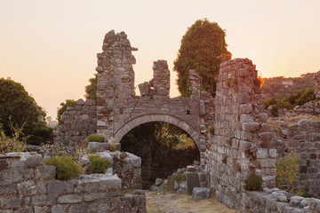Ruins of Stari Bar ancient fortress, arch way to ruined defense