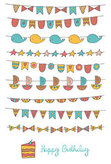 Obraz premium Cute hand drawn doodle birthday, party flags 