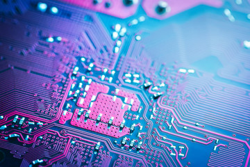 Close up on computer mother board.