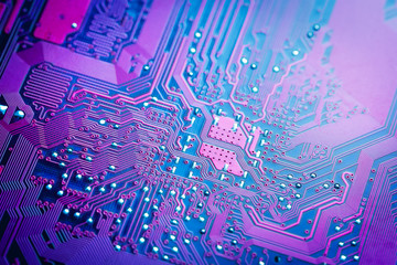 Close up on computer mother board.