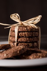 Pack of cereal biscuits on white plate