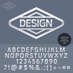 Grey plastic logo for graphic designer office. Vector set of letters, numbers and symbols