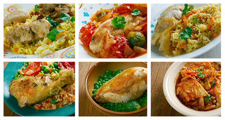 Food set of different chicken meat .