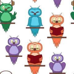 Fotobehang Seamless pattern with colorful owls © somber