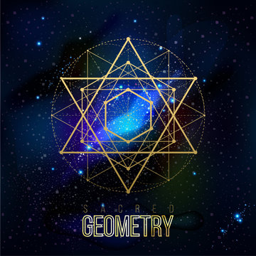Sacred geometry forms on space background