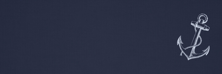 Klassischer Anker auf blauem Leinenstoff-Hintergrund / Banner 
