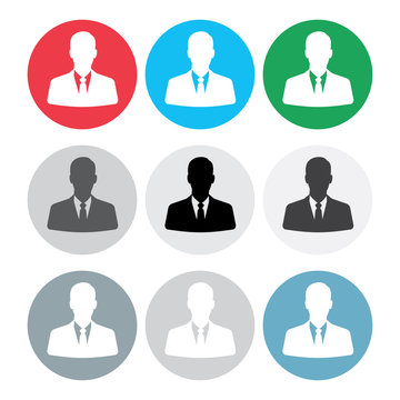 Set of businessman avatars in circles.