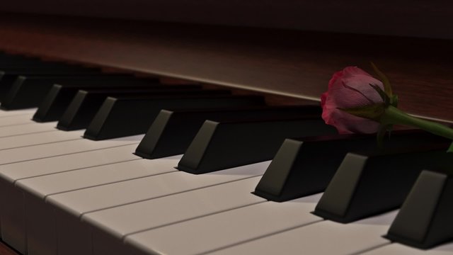 Movement of a view along the rose over the piano keys