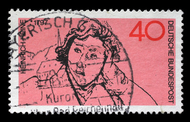 Stamp printed in the Germany shows Heinrich Heine, Poet, circa 1972