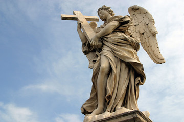 Bernini's angel along the Holy Angel bridge near the Hadrian Mausoleum in Rome, Italy 