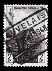 Stamp printed in Belgium shows Railway Worker from The Railway Company at Work II issue, circa 1945.