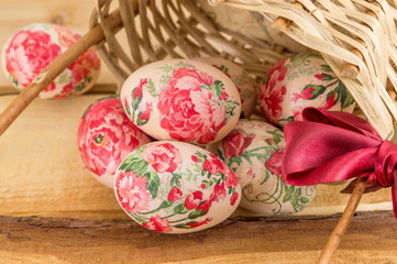 Decorated Easter eggs falling out of basket