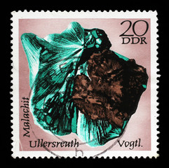 Stamp printed in GDR shows Malachite from the series Minerals, circa 1972.