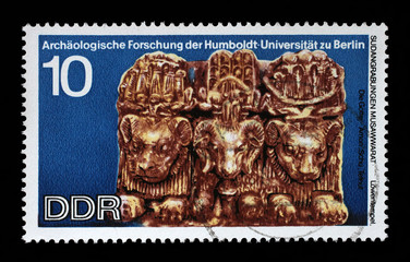Stamp printed in GDR shows Sudanese Archaeological Excavations by Humboldt University Expedition,...