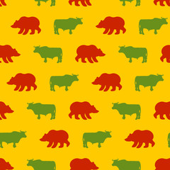 Bulls and bears seamless pattern. Green Red Bull and bear. Alleg