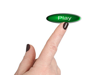 The hand presses the button PLAY