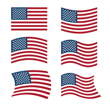 Flag of USA. Set of flags of America in various shapes. American