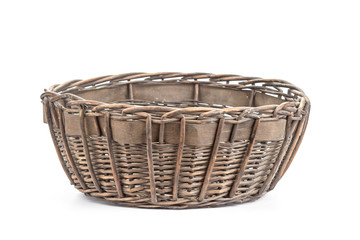 Dark brown wicker basket on white