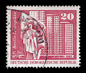 Stamp printed in the Federal Republic of Germany shows Leninplatz in Berlin, circa 1973