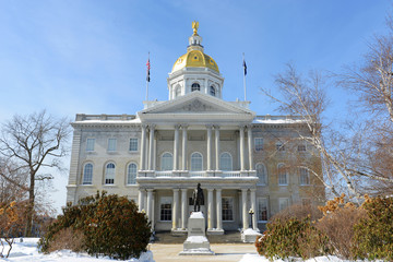 New Hampshire State House in winter, Concord, New Hampshire, USA. New Hampshire State House is the nation's oldest state house, built in 1816 - 1819.