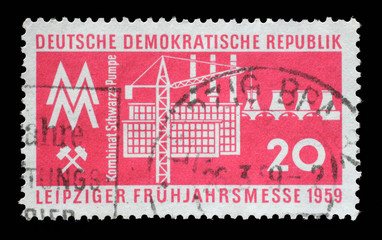 Stamp printed in GDR shows Leipzig Fair, circa 1959